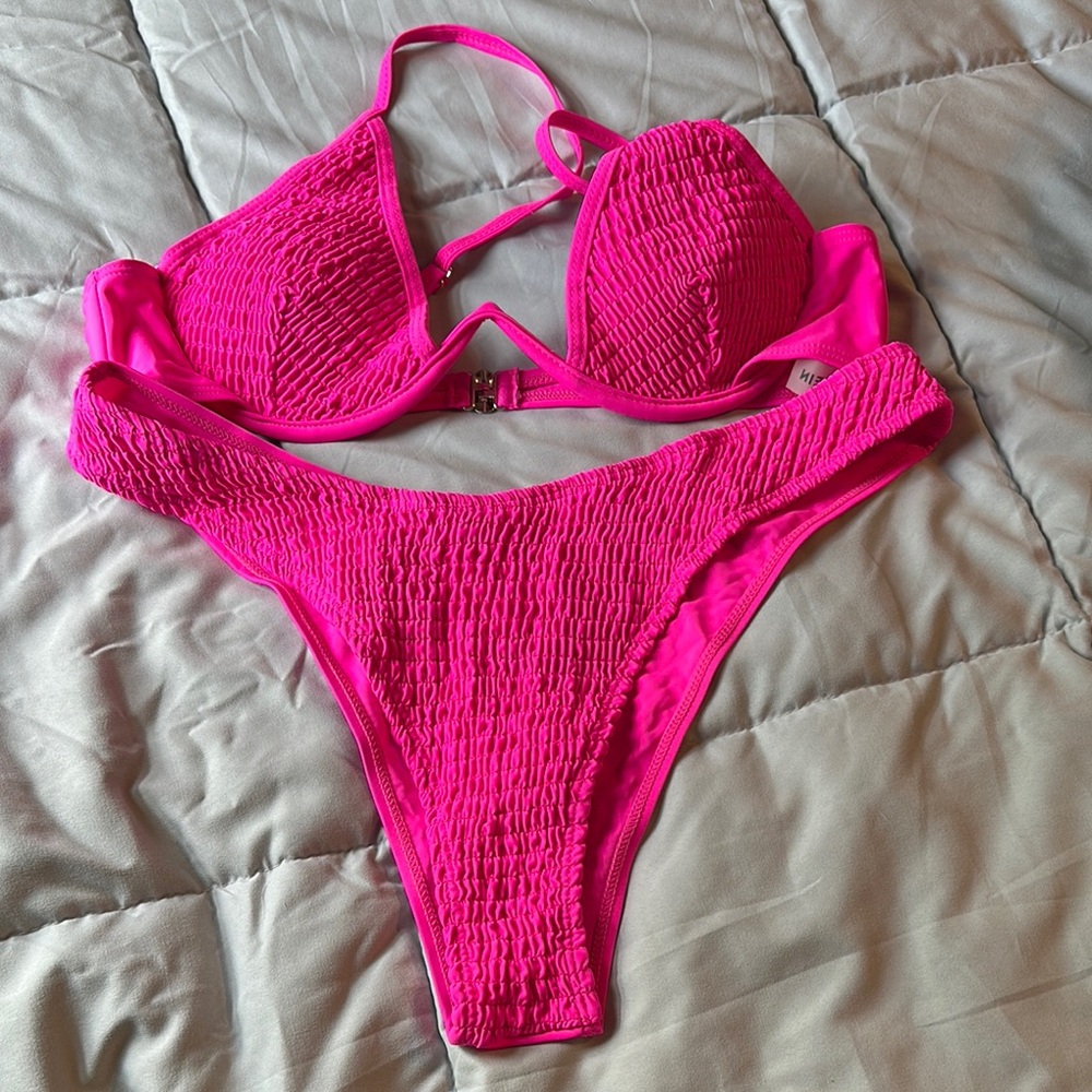 Vibrant Pink Textured Bikini Set